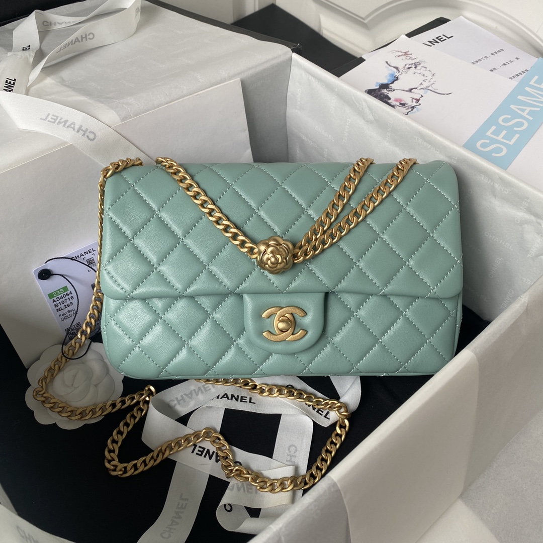 Classic Flap Lambskin Bag AS4046 Aqua Green